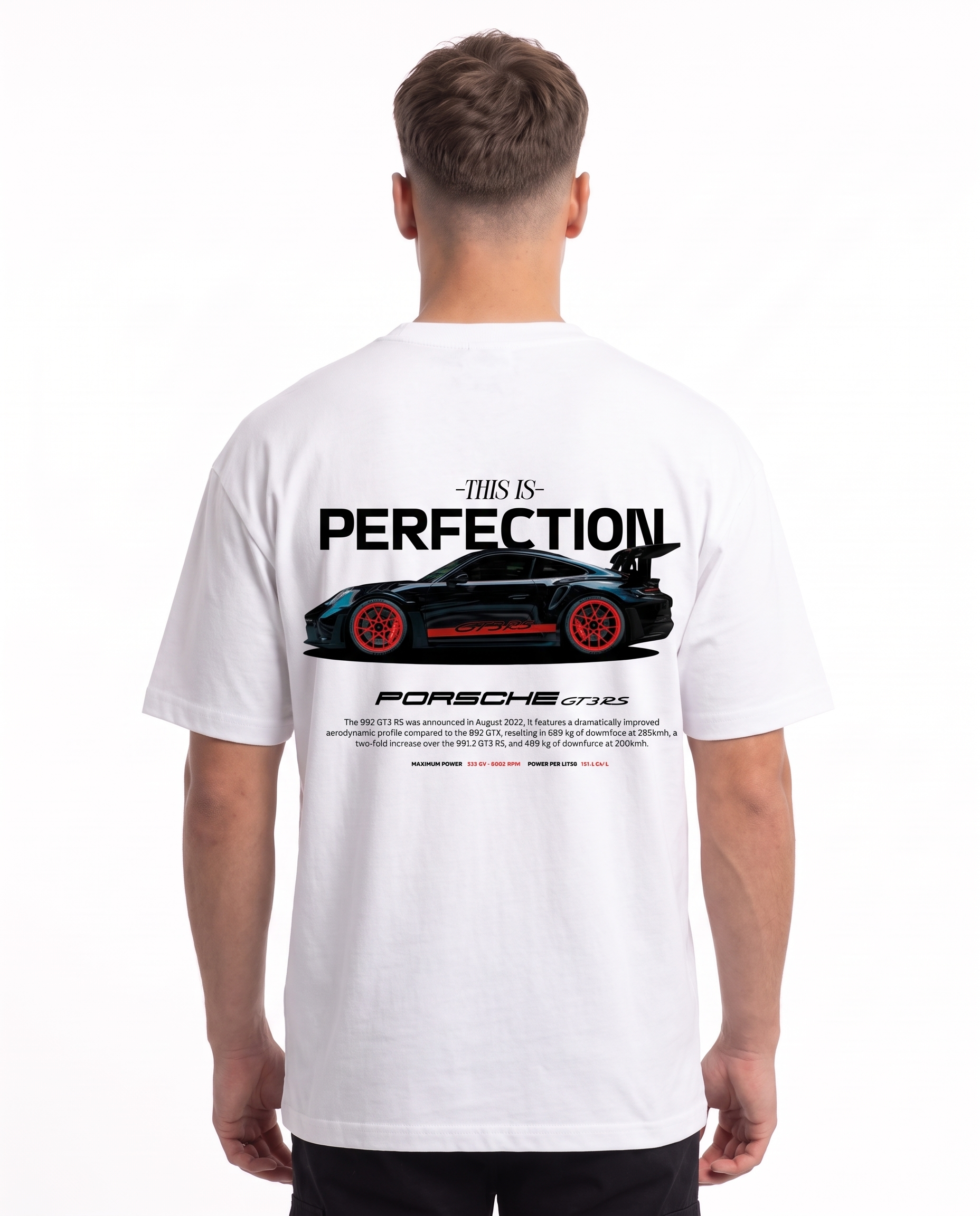 Porsche GT3 RS Oversized Tee White – Rückseite
