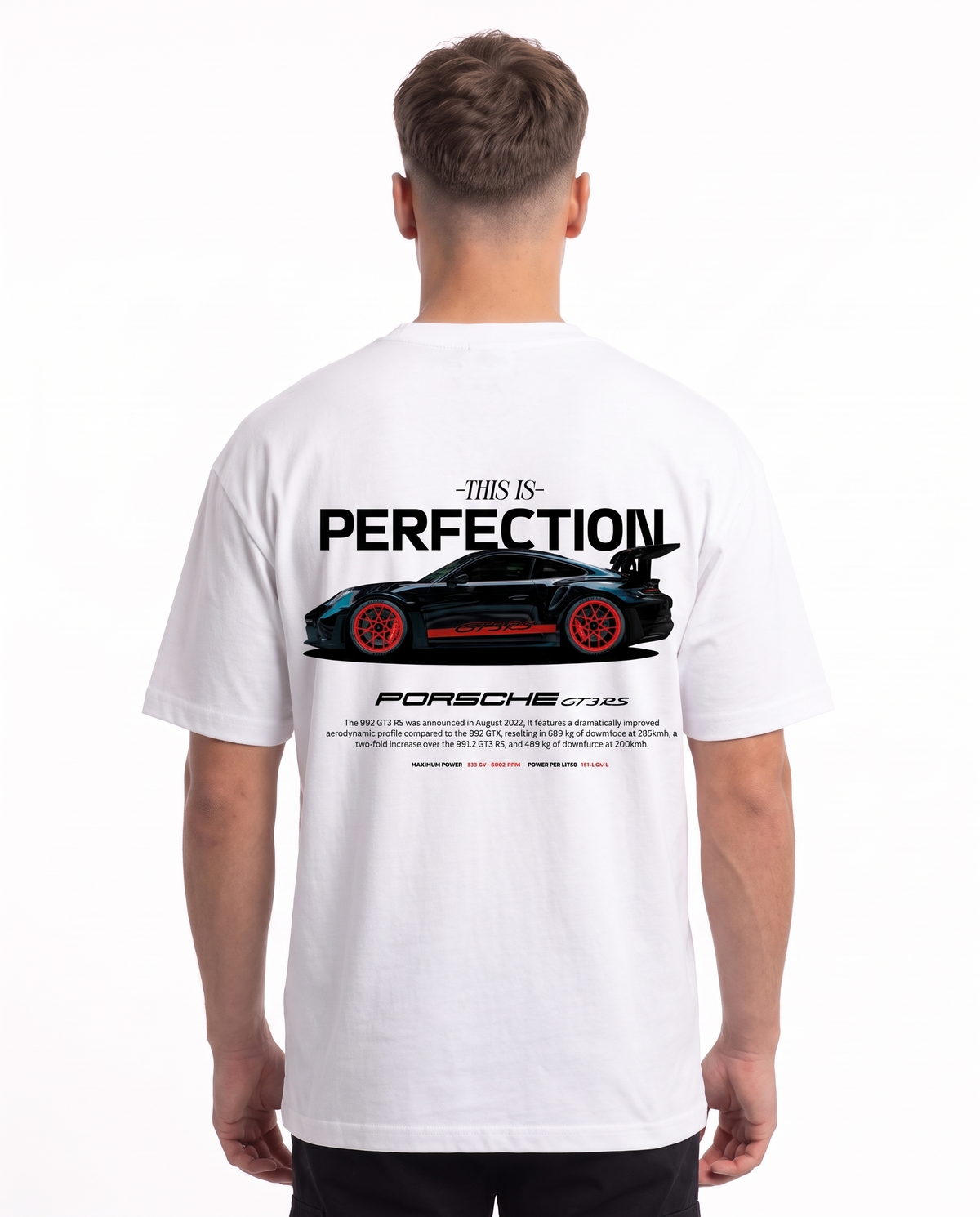 Porsche GT3 RS Oversized Tee White – Rückseite