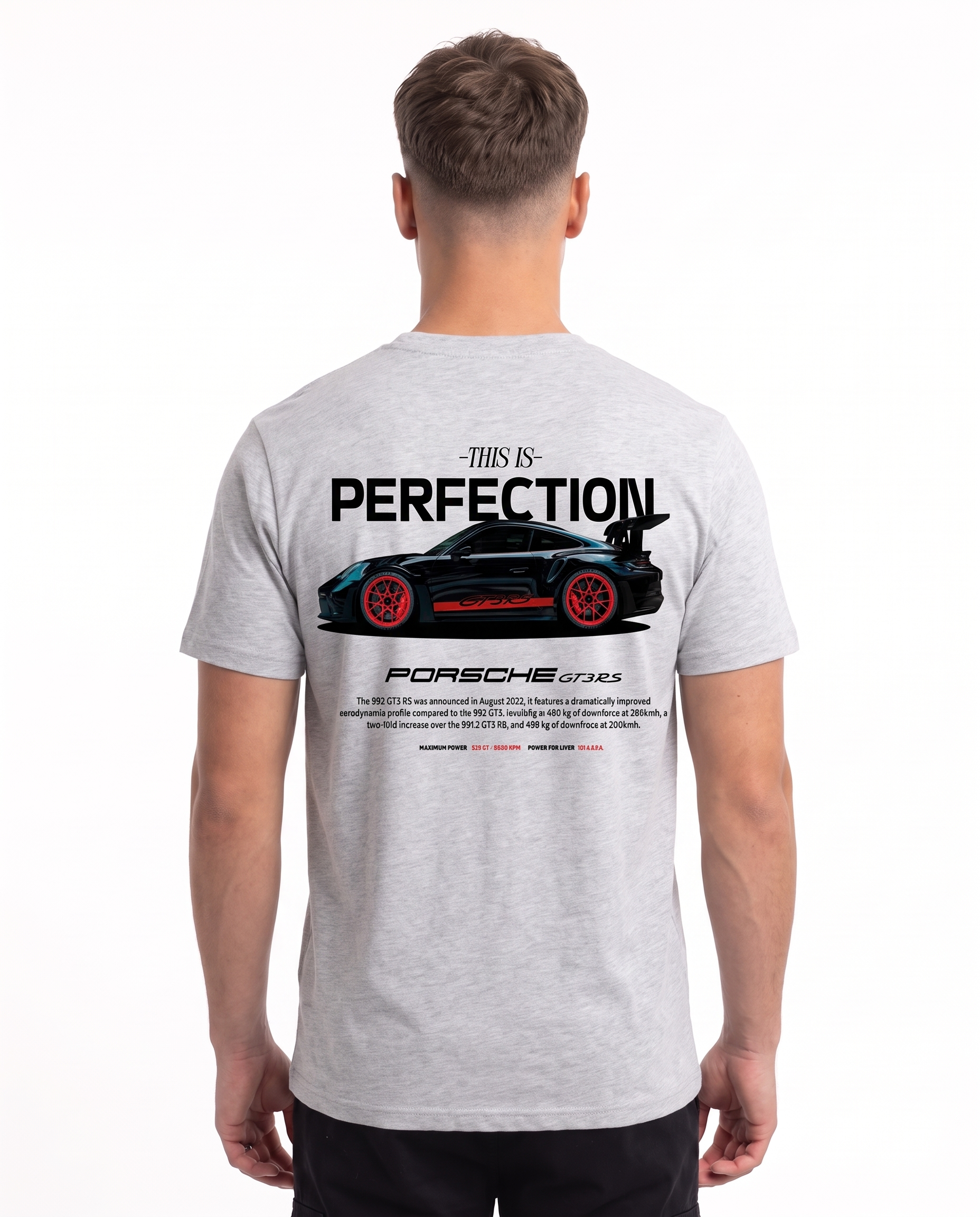 Porsche GT3 RS Standard Tee Heather Grey – Rückseite