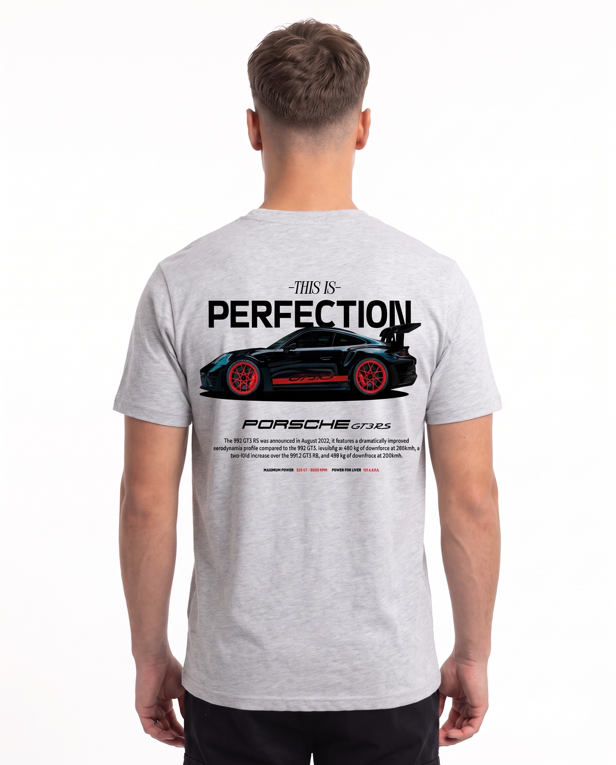 Porsche GT3 RS Standard Tee Heather Grey – Rückseite