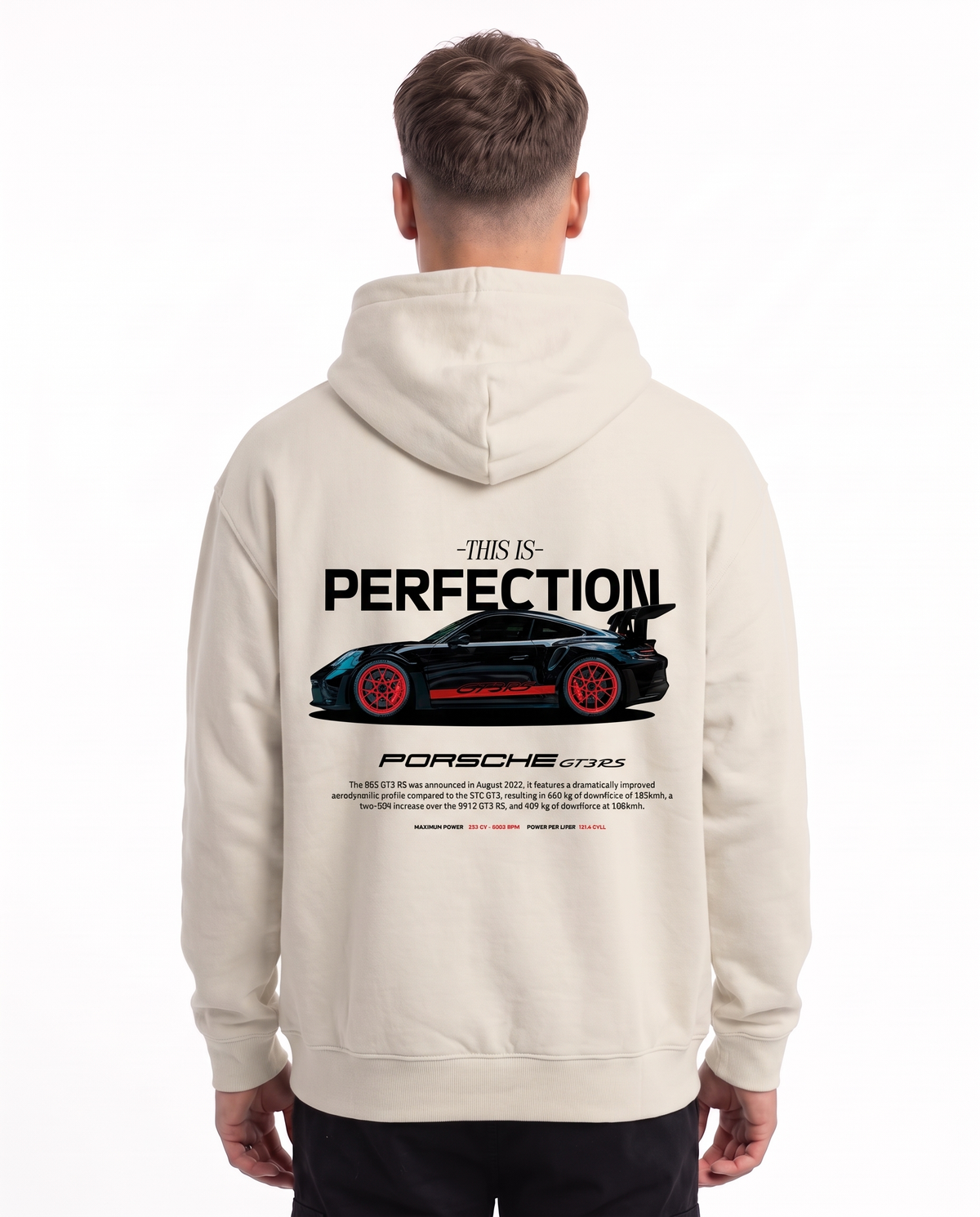 Porsche GT3 RS Oversized Hoodie White Sand – Rückseite