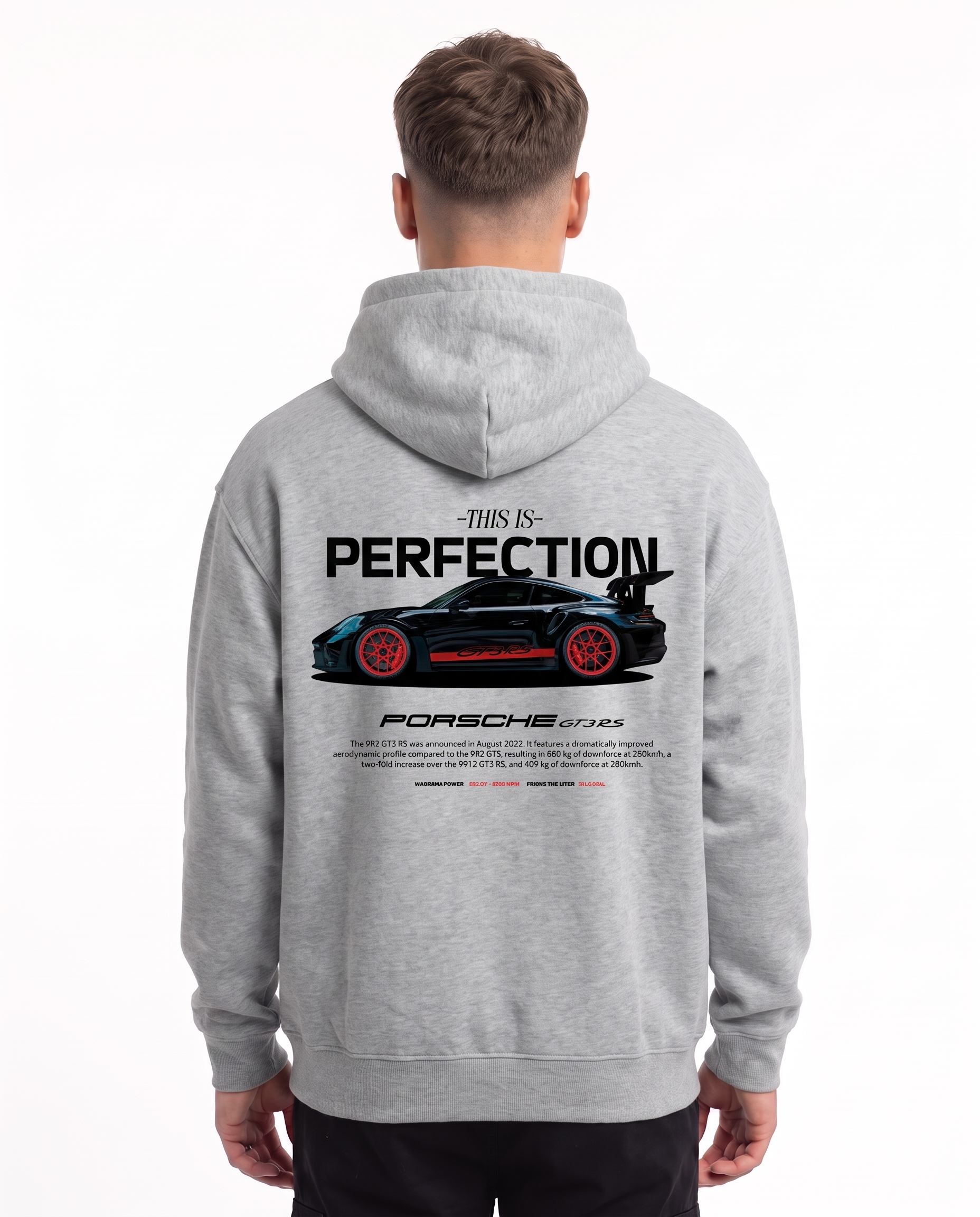 Porsche GT3 RS Oversized Hoodie Light Asphalt – Rückseite