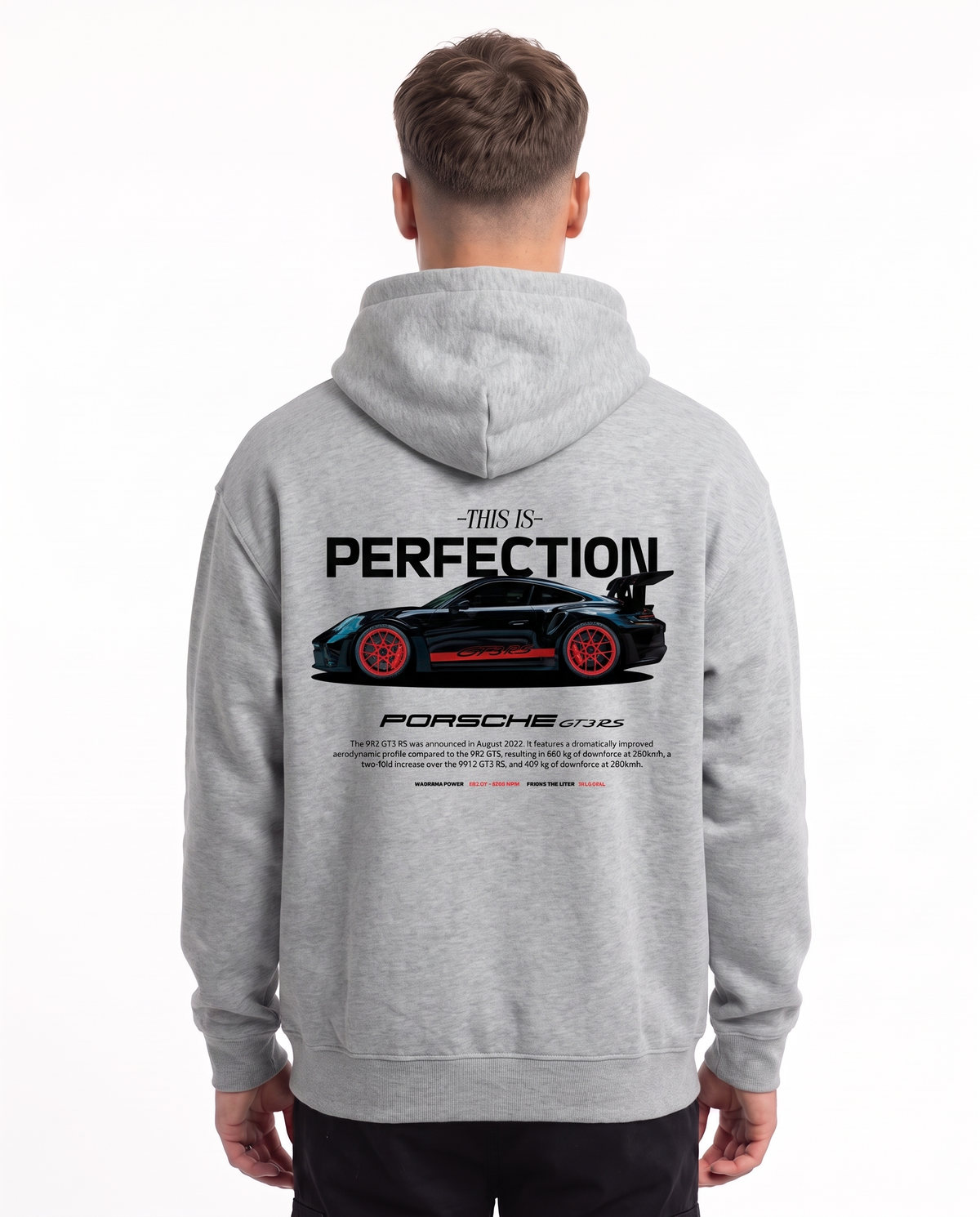 Porsche GT3 RS Oversized Hoodie Light Asphalt – Rückseite