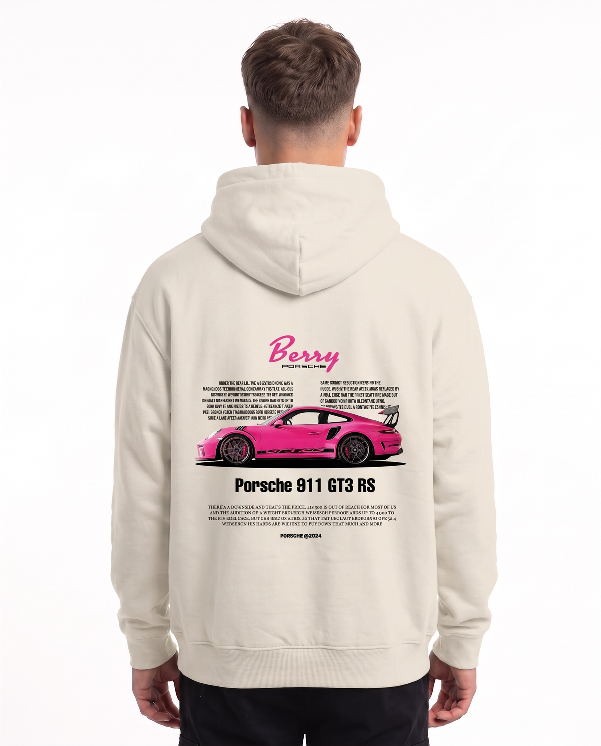 Porsche 911 GT3 RS Oversized Hoodie White Sand – Rückseite