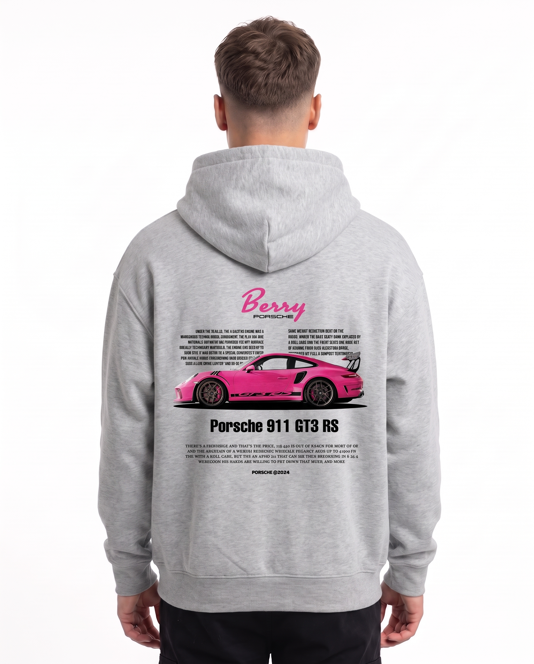 Porsche 911 GT3 RS Oversized Zip Hoodie Light Asphalt – Rückseite