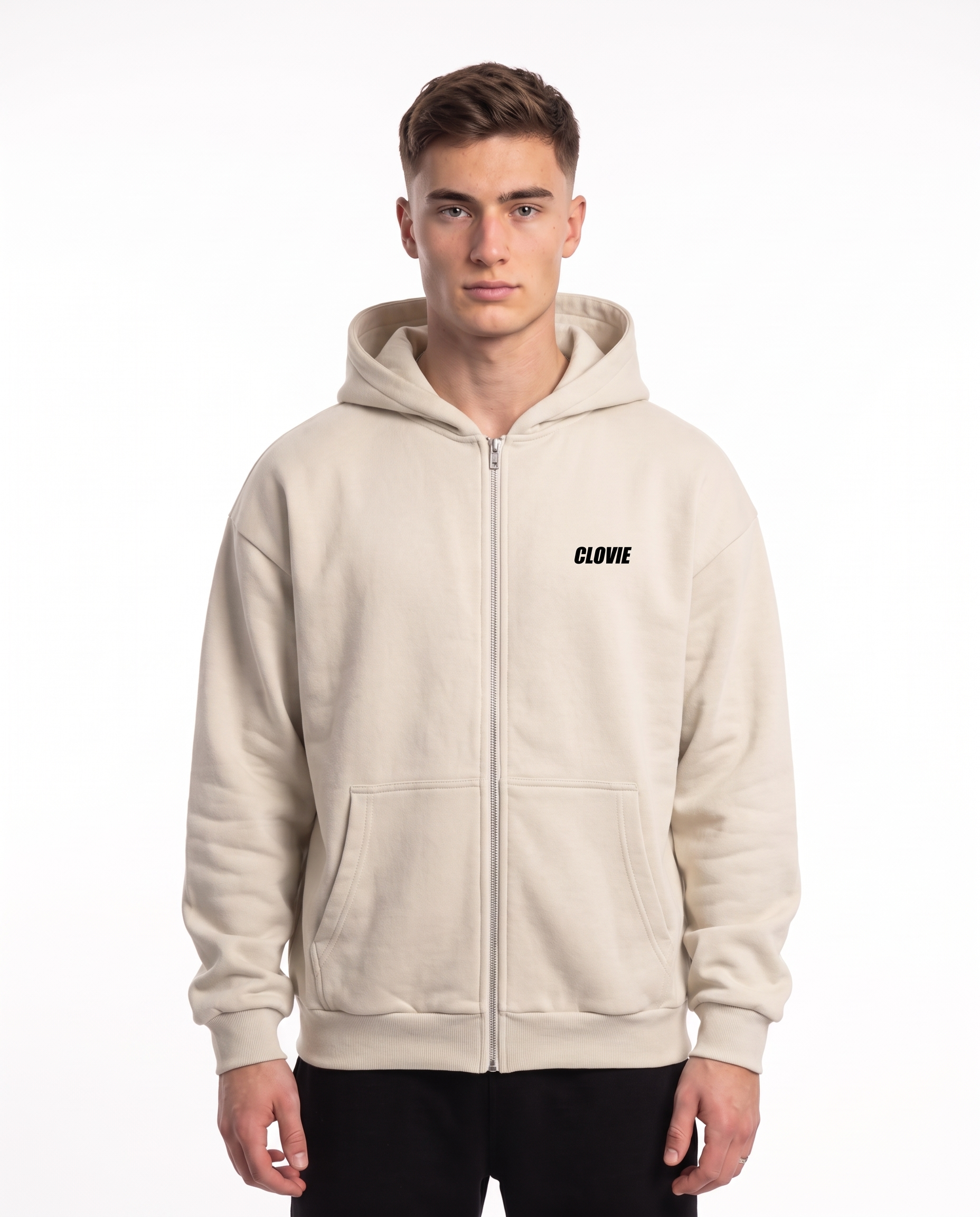 Porsche 911 GT3 RS Oversized Zip Hoodie White Sand – Vorderseite