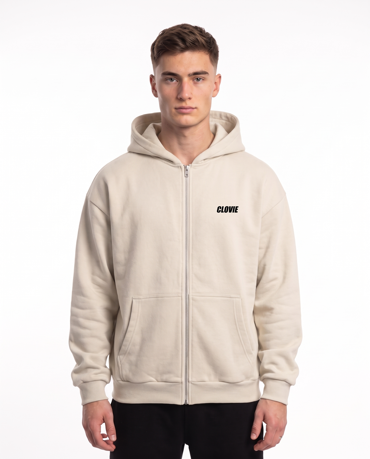 Porsche 911 GT3 RS Oversized Zip Hoodie White Sand – Vorderseite