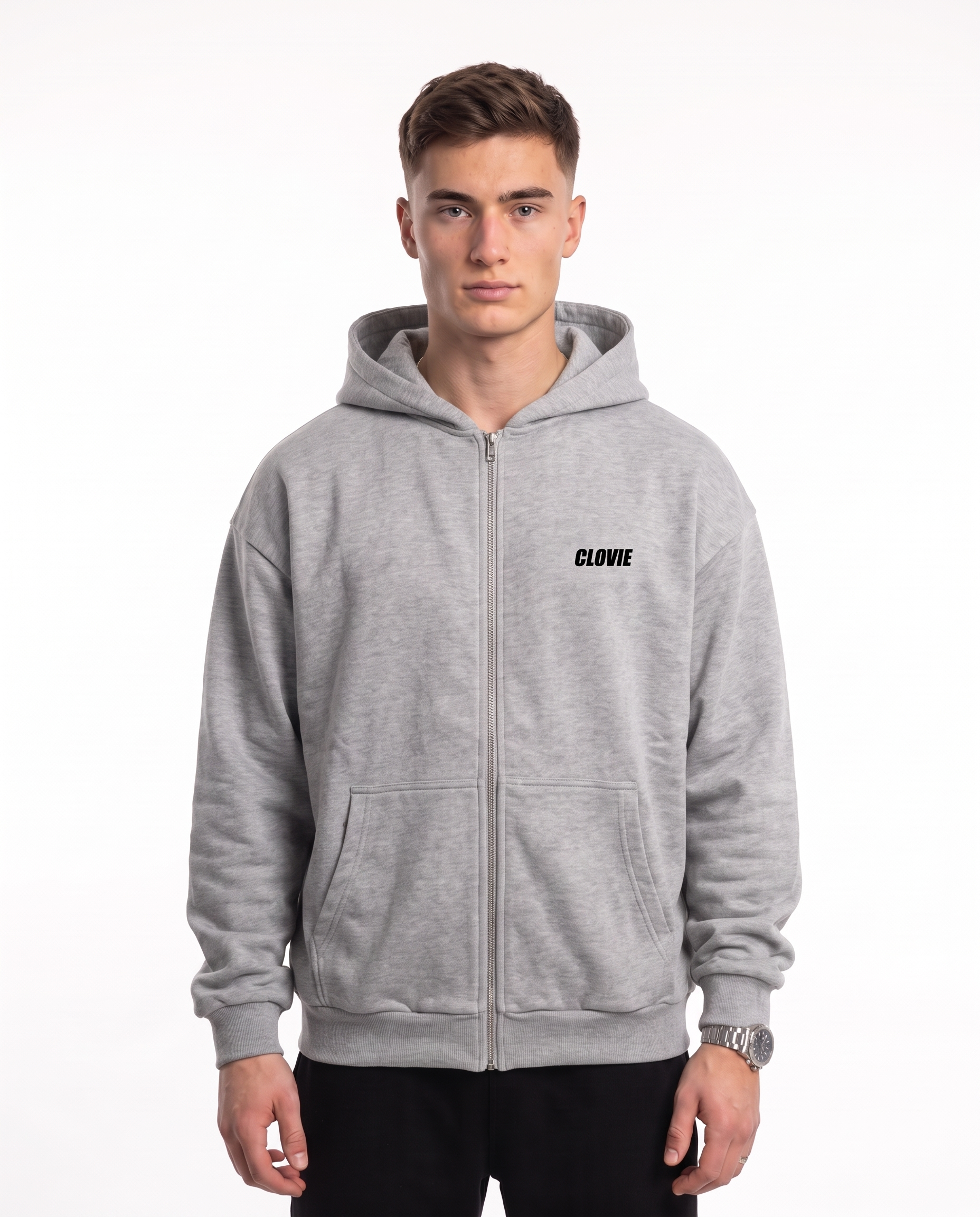Porsche 911 GT3 RS Oversized Zip Hoodie Light Asphalt – Vorderseite