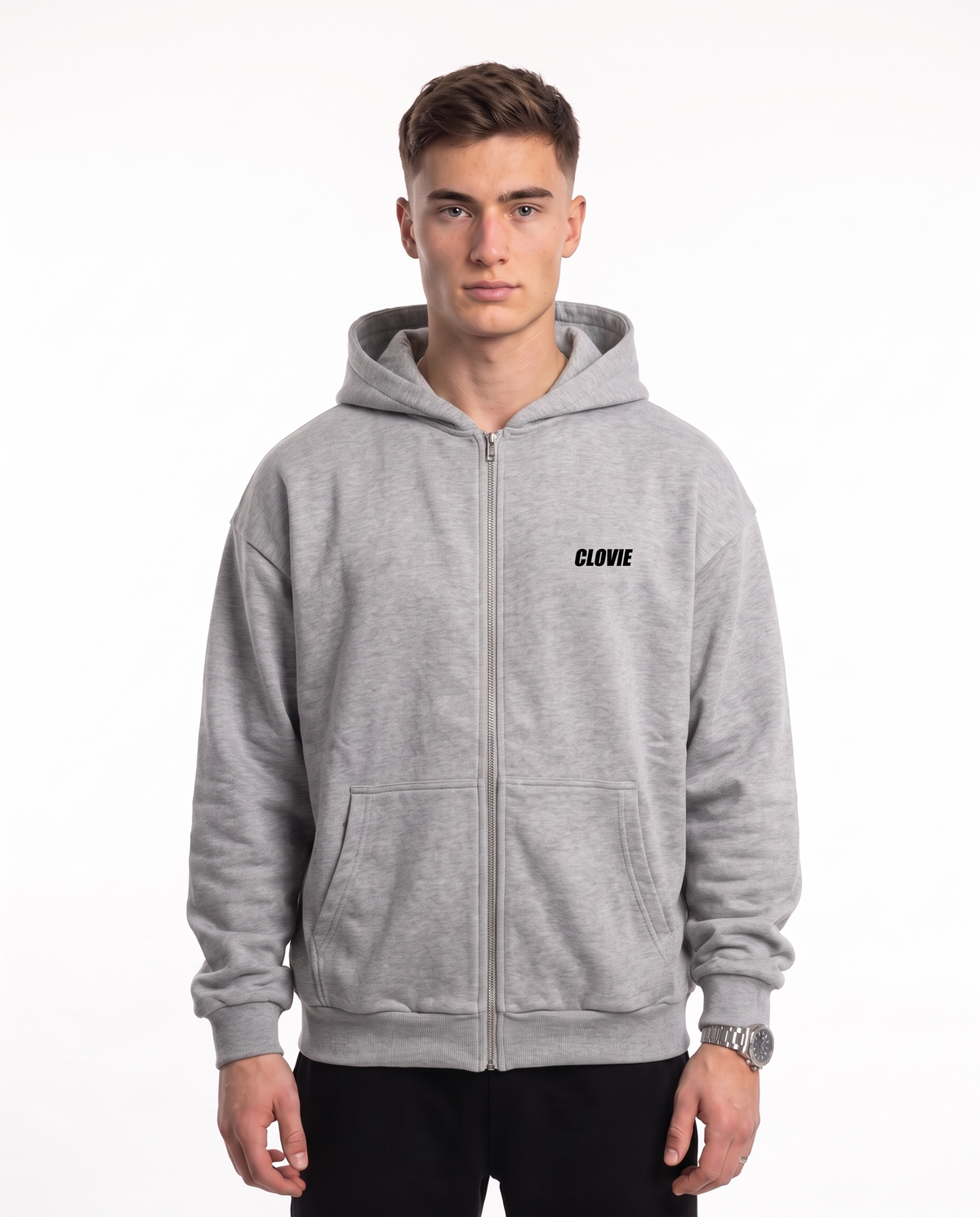 Porsche 911 GT3 RS Oversized Zip Hoodie Light Asphalt – Vorderseite