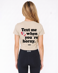 Text me Cropped Tee Sand - female model back print