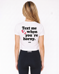 Text me Cropped Tee White - female model back print
