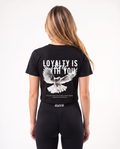 Loyalty Cropped Tee Black - female model back print