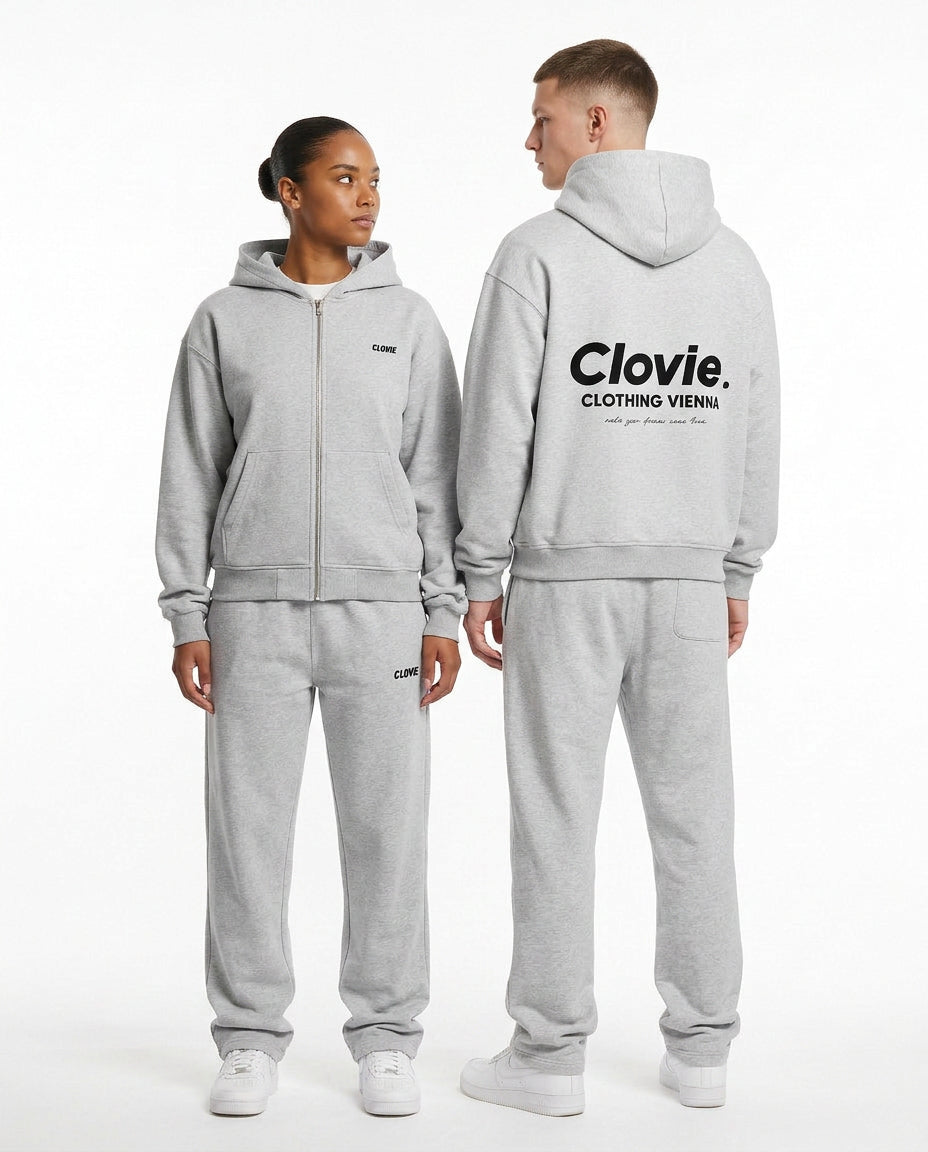 Make your dreams come true Zipper Tracksuit Heather Grey - CLOVIE