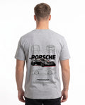Porsche 911 GT3 R T-Shirt Heather Grey – Rückseite mit Blueprint-Backprint